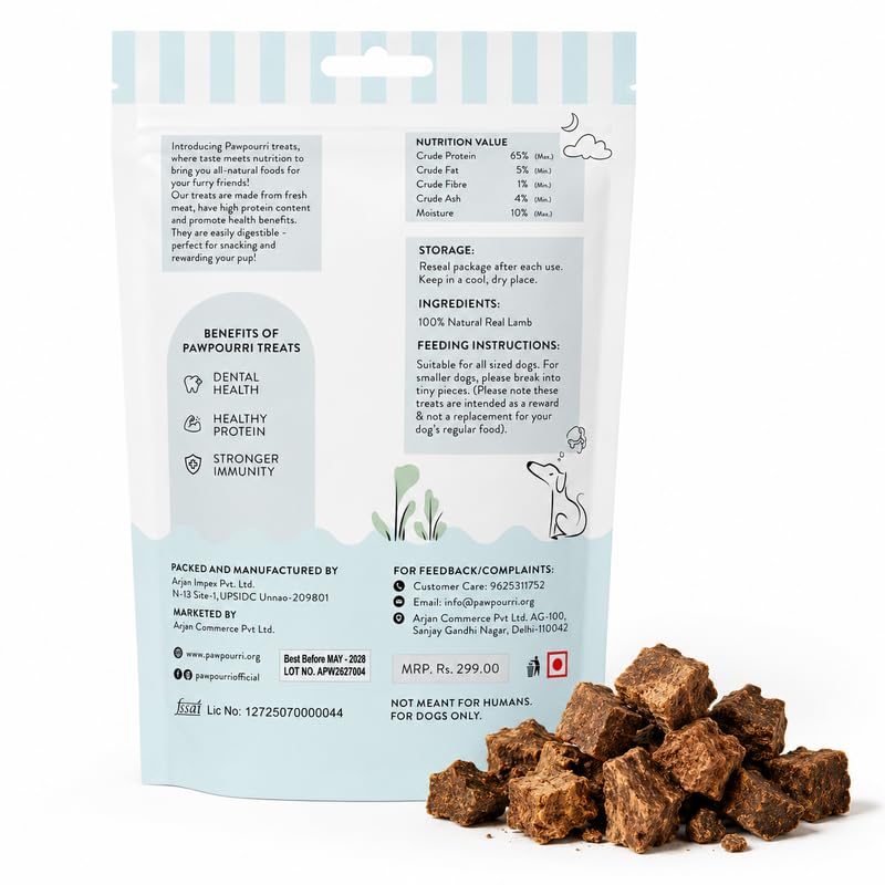 PAWPOURRI Natural Lamb Lung Nuggets Dog Treats, 100gm | Protein Rich Chewy Snacks for Dogs | Suitable for All Breeds & Life Stages | Daily Training & Reward Treats (Pack of 1)