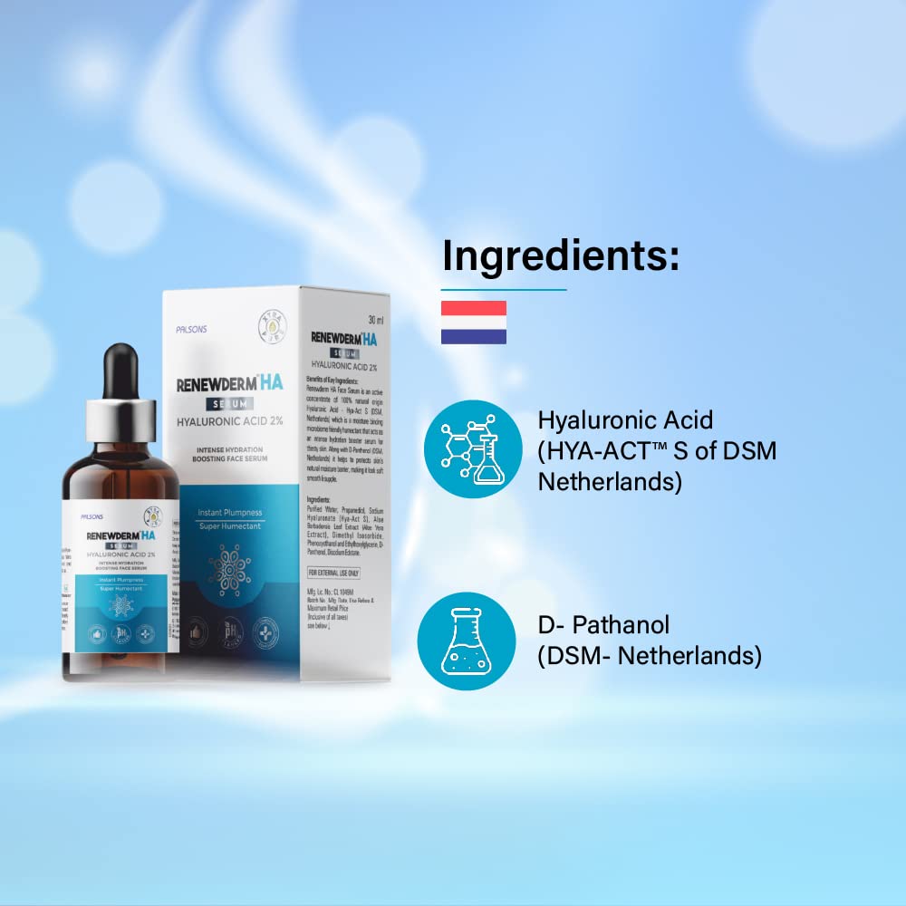RENEWDERM HA SERUM WITH HYALURONIC ACID INTENSE HYDRATION BOOSTING FACE-SERUM | Instant Plumpness | Soft Smooth and Supple Skin | Super Humectant, 30 ml