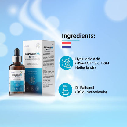 RENEWDERM HA SERUM WITH HYALURONIC ACID INTENSE HYDRATION BOOSTING FACE-SERUM | Instant Plumpness | Soft Smooth and Supple Skin | Super Humectant, 30 ml