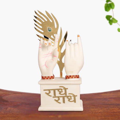 White & Gold Plated Radha Krishna Idol Hands with Flute Peacock Feather | for Table, Home Decoration Item