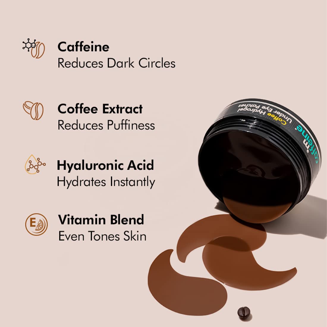 mCaffeine Coffee Hydrogel Under Eye Patches For Dark Circles & Puffiness Reduction |Winter Eye Care Routine | Eye Patch with Caffeine & Hyaluronic Acid | Moisture-Lock Technique For 2X Hydration - 30 Pairs for both Women and Men | 90G