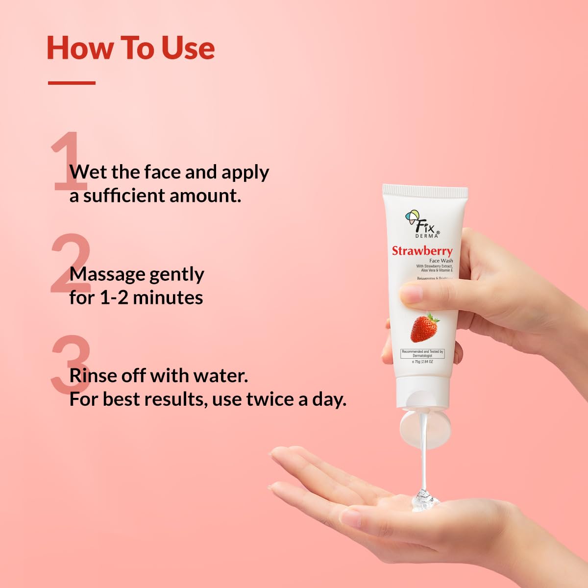 Fixderma Strawberry Face Wash with Vitamin E & Strawberry Extract | Face Wash & Face Cleanser | Face Wash for Oily Skin (All Type Skin) | Face Wash for Women & Men - 75g