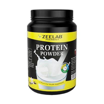 Zeelab Pharmacy protein powder container on a white background