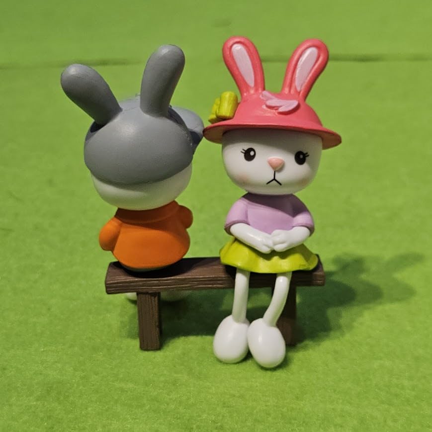 Miniature Rabbit Figurine Set of 2 for Miniature Garden, Fairy Garden, Dollhouse Decor, Terrarium Accessories & Cute Gifting Items