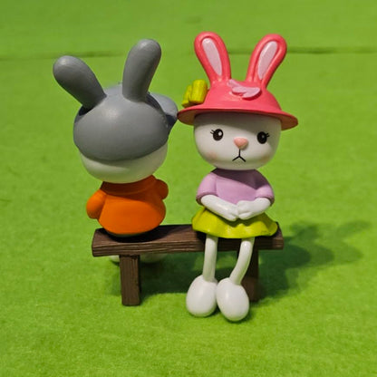 Miniature Rabbit Figurine Set of 2 for Miniature Garden, Fairy Garden, Dollhouse Decor, Terrarium Accessories & Cute Gifting Items