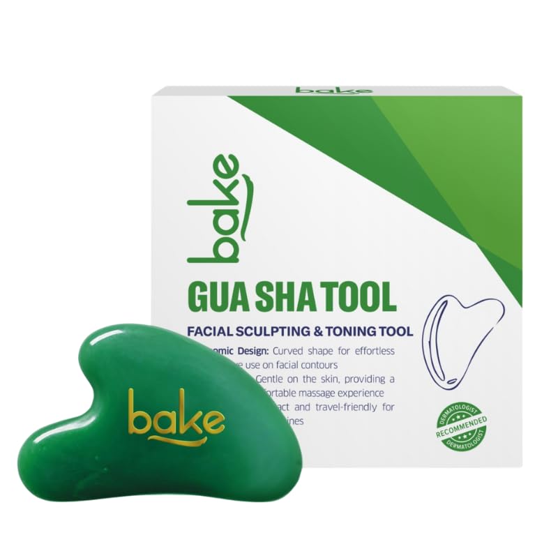 BAKE Gua Sha Face Massage Tool for Glowing Skin, Blood Circulation & Reducing Stress | Lifts Eyebrows, Smooths Wrinkles & Reduce Dark Circles | Jade Stone | 1 Piece