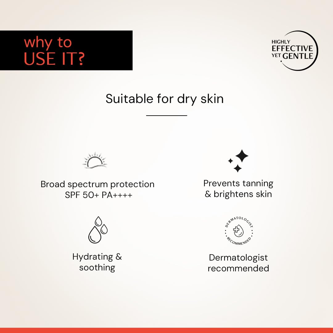 Product description card for dry skin care with icons and text on a white background