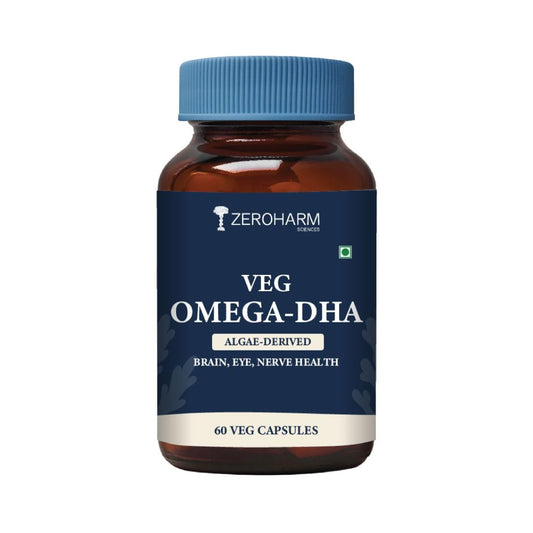 Zeroharm Veg Omega DHA Capsules 400mg | Plant-Based Omega-3 from Algae (Not Fish Oil) | Supports Brain, Heart, Eye & Joint Health | Veg Omega 3 DHA Supplement for Men and Women | 60 Capsules