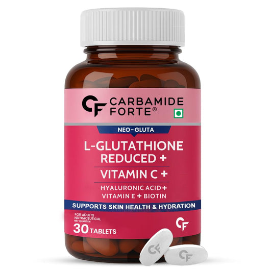Carbamide Forte Japanese Reduced L Glutathione Tablets 500mg with Vitamin C | Glutathione Supplement with Hyaluronic Acid, Vitamin E, C, Lycopene & Biotin – 30 Veg Tablets