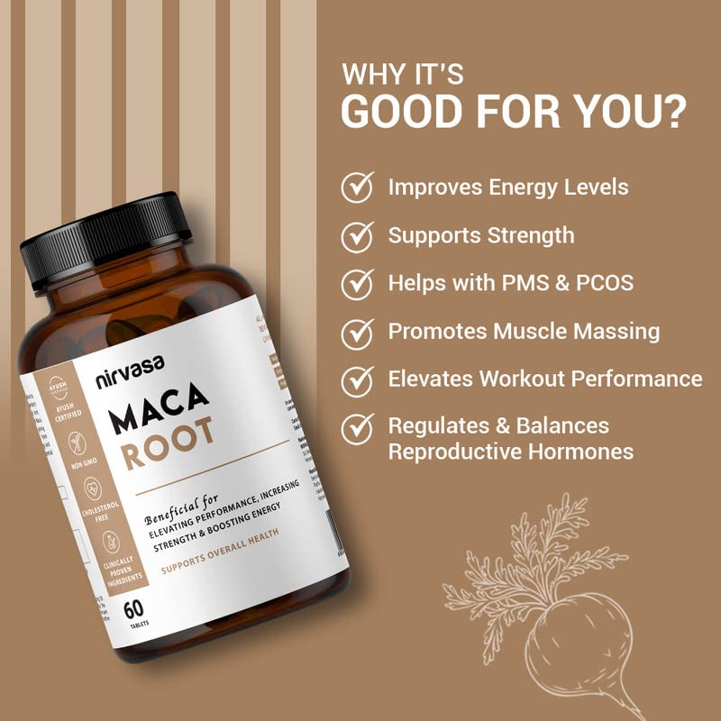 Nirvasa Maca Root Tablets 800mg (60 Tabs) | Ayurvedic Supplement for Energy, Strength, Stamina & Vitality | Supports Fertility & Hormonal Balance | For Men & Women
