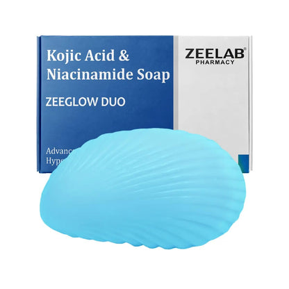 Blue soap bar with Zeelab Pharmacy packaging in the background