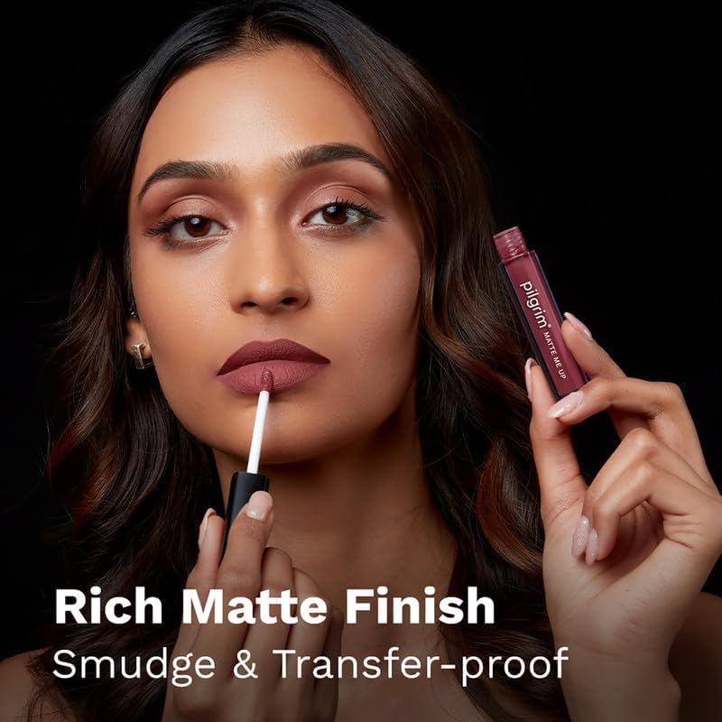 Pilgrim Liquid Matte Lipstick - Flirty Rose | Lipstick for Women with Hyaluronic Acid & Spanish Squalane | Transferproof, Long Lasting & Non Drying with Hydrating Ingredients 3gms