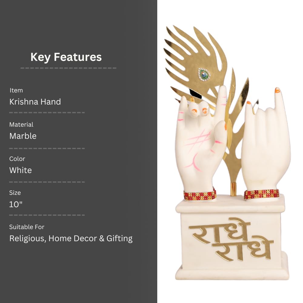 White & Gold Plated Radha Krishna Idol Hands with Flute Peacock Feather | for Table, Home Decoration Item
