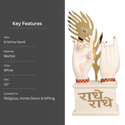 White & Gold Plated Radha Krishna Idol Hands with Flute Peacock Feather | for Table, Home Decoration Item
