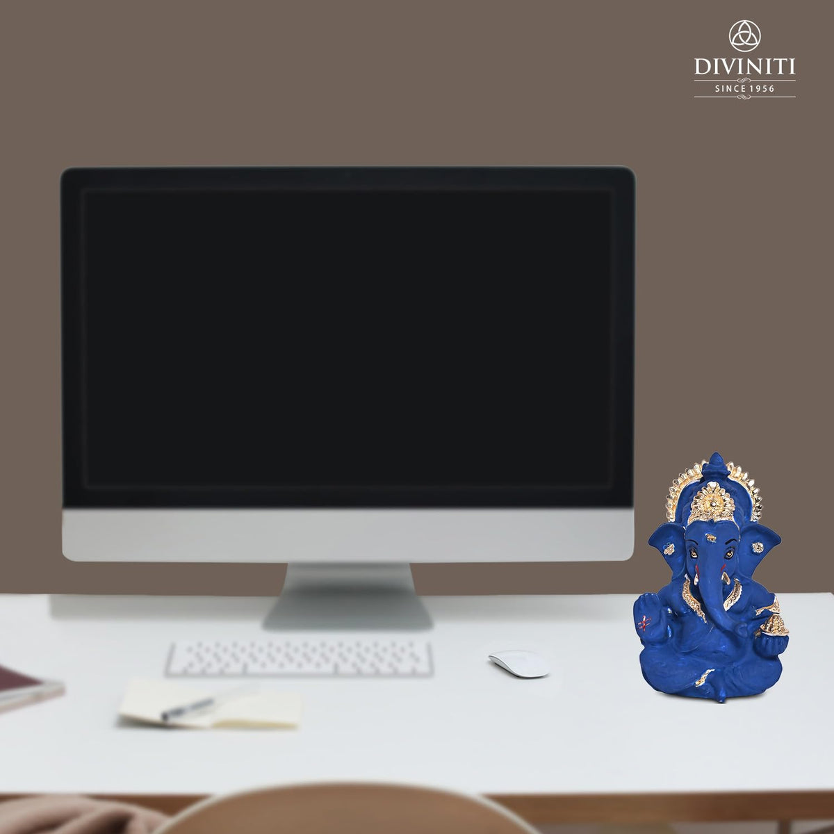 Gold Plated Ganesh Idol for Office Desk Puja Room Figurine Small Ganesha Murti Ganpati Idol for Home Decor Puja Lord Ganesh Statue Gift 3.5 Inches (8.89 x 5.08 cm) (Blue), Resin, Religious