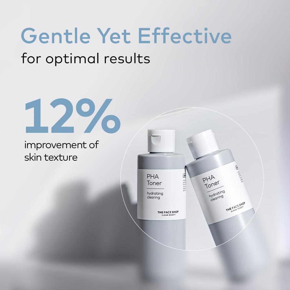 Two bottles of PHA Toner with text about skin texture improvement on a light gray background.