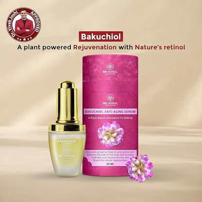 WE HERBAL Bakuchiol Anti-Ageing Serum 10ml, Natural Retinol Alternative with Rosehip & Almond Oil, Targets Acne-Causing Bacteria, Reduces Pimples, Fine Lines & Dark Spots, No Chemicals or Fragrance