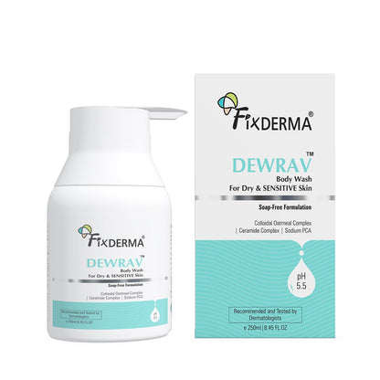 Fixderma Dewrav Body Wash for Dry & Sensitive Skin with Shea Butter & Ceramide Complex | Deep Hydration & Repair Skin Barrier | Soap Free Formulation | Body Wash Shower Gel for Men & women - 250 ml