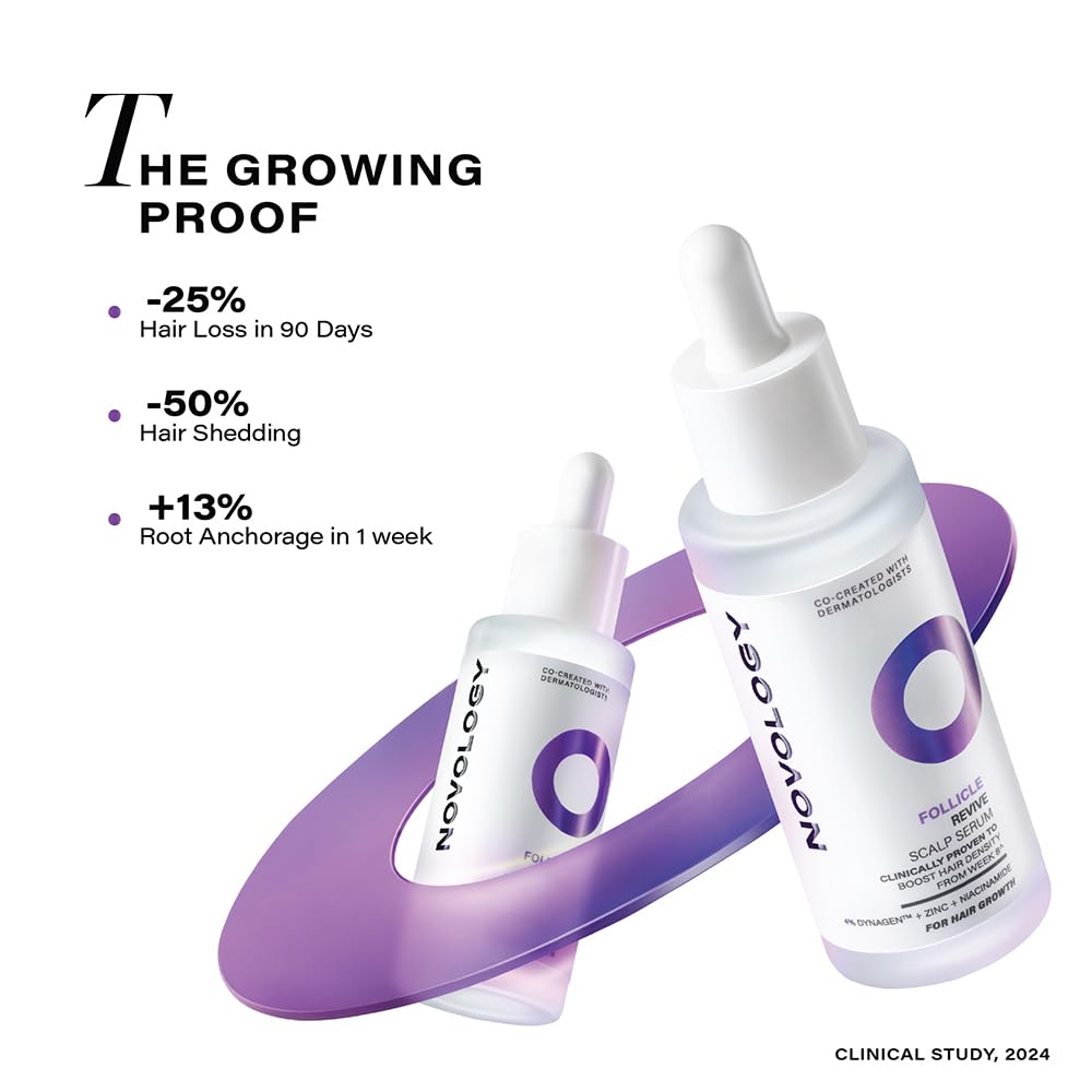 Two bottles of Novotony hair care products with text on a white background