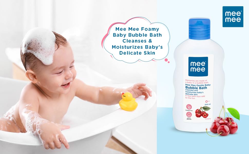 Mee Mee Baby Body Wash 200ml with Cherry & Fruit Extracts | Tear-Free, Mild & Moisturizing | Paraben-Free, Dermatologically Tested, pH Balanced | Gentle Head-to-Toe Bubble Bath for All Skin Types