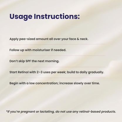 Usage instructions for a skincare product on a beige background