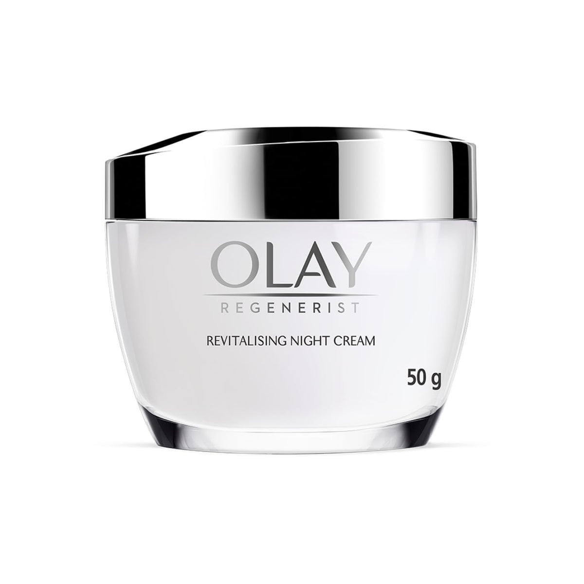 Olay Regenerist night cream jar on a white background