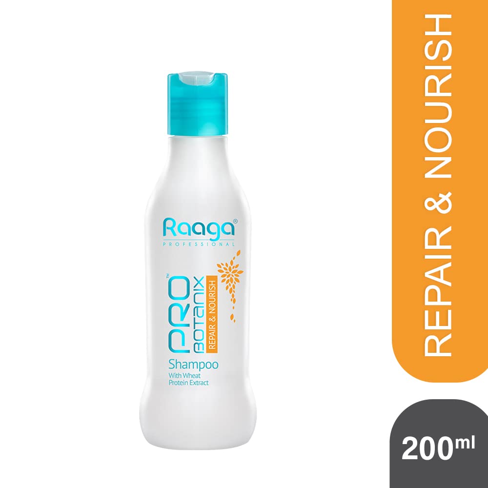 Raaga Pro Biotrix Shampoo bottle with blue cap on a white background