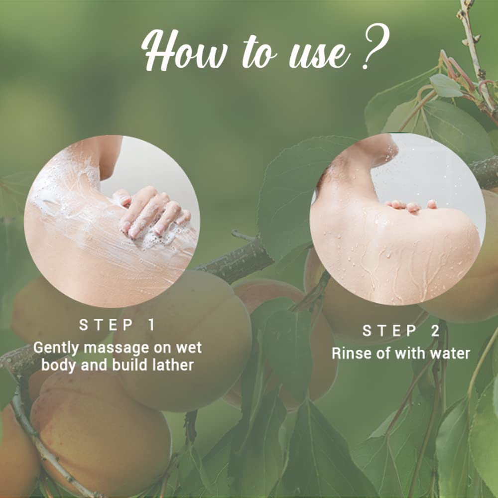 Instructions for using a product with images of hands and apricots on a green background