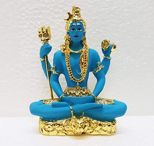 Gold Art India Resin Lord Shiva Idol | Bhole Baba | Bholenath Hindu God Statue for Pooja Lord Blessing Shanker Deity Figurine Car Dashboard, Ideal for Gifting (Gold Blue) (3.3 inches Height)