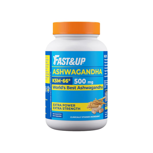 Fast&Up Ashwagandha supplement bottle with orange cap on a white background