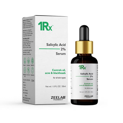 Zeelab 1RX Salicylic Acid 2% Face Serum 30ml | Acne & Pimple Control Serum | Unclogs Pores, Removes Blackheads & Whiteheads | Oil Control & Gentle Exfoliation for Oily & Acne-Prone Skin
