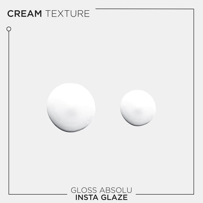 Two white cream textures with 'Gloss Absolu Insta Glaze' text on a light gray background.