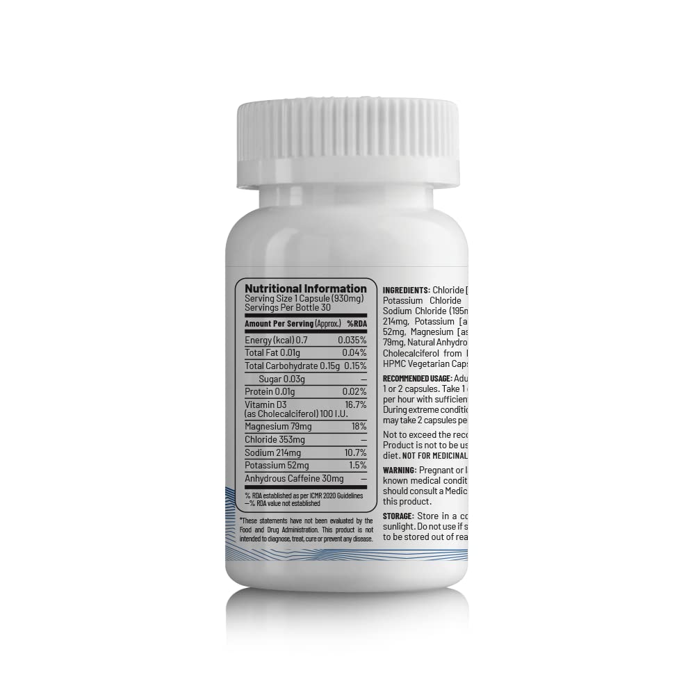 Zephivo Unived Caffeinated Electrolyte Salt Caps Electrolyte Replacement With Caffeine, 30 Vegan Caps

