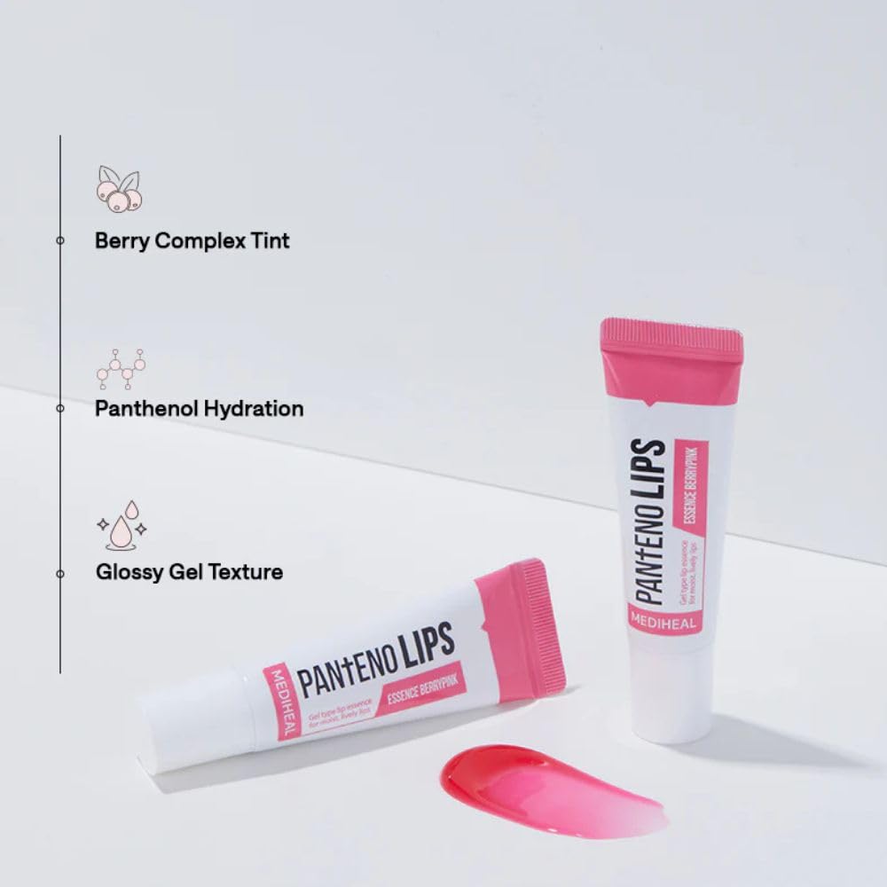 MEDIHEAL Pantenolips Healssence Berry Pink LipEssence (10 ml) Hydrating Korean Treatment with Panthenol, Berry Extracts & Vitamin E for Dry Chapped Lips with Natural Pink Tint, Intensive Lip Care