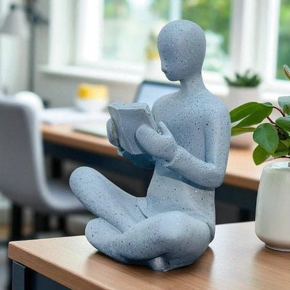 Resin Reading Man Statue (6.5 Inch) | Decorative Sculpture & Figurine for Home Decor | Modern Tabletop Showpiece for Living Room, Bedroom, Office, Shelf & Bookshelf | Grey