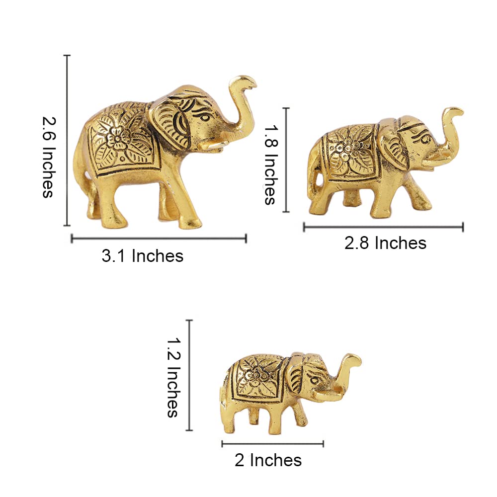 CraftVatika Set of 3 Metal Trunk Up Elephant Family Statue Showpiece Figurine -Fengshui Vastu Lucky - Decorative Items for Home Living Room Decor Living Room Office Desktop & Gifting,Corporate Gift