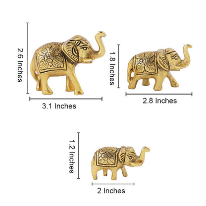 CraftVatika Set of 3 Metal Trunk Up Elephant Family Statue Showpiece Figurine -Fengshui Vastu Lucky - Decorative Items for Home Living Room Decor Living Room Office Desktop & Gifting,Corporate Gift