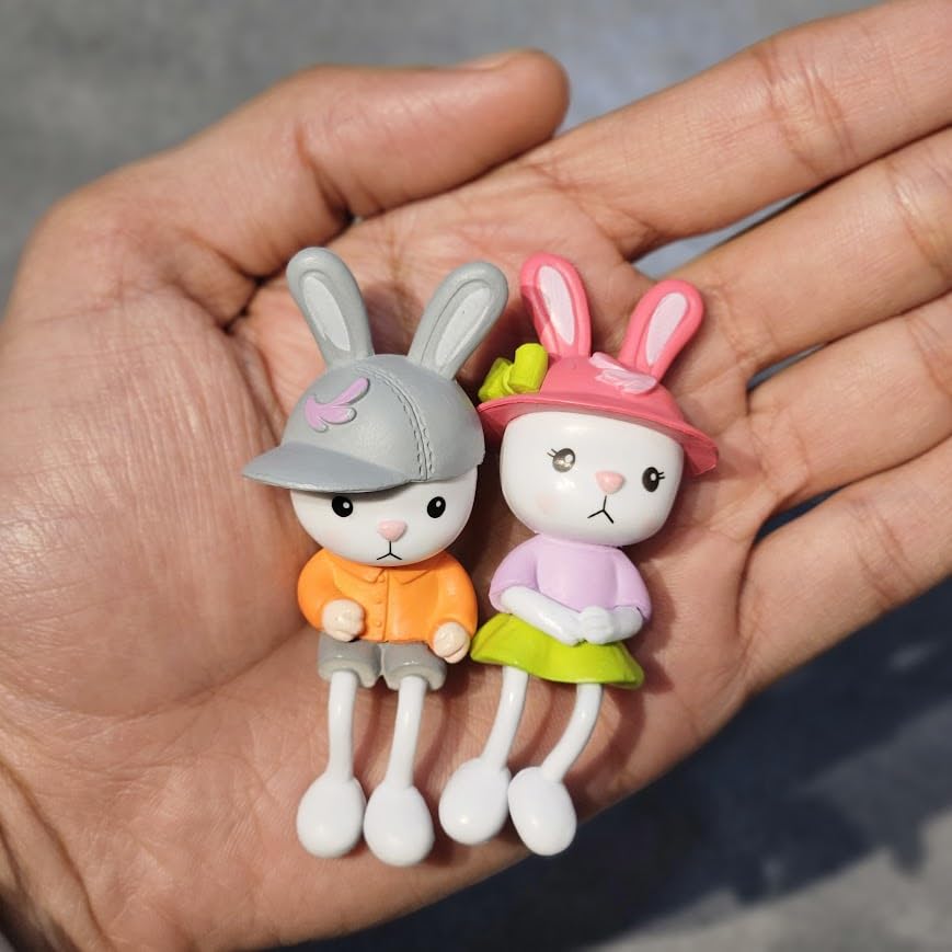 Miniature Rabbit Figurine Set of 2 for Miniature Garden, Fairy Garden, Dollhouse Decor, Terrarium Accessories & Cute Gifting Items