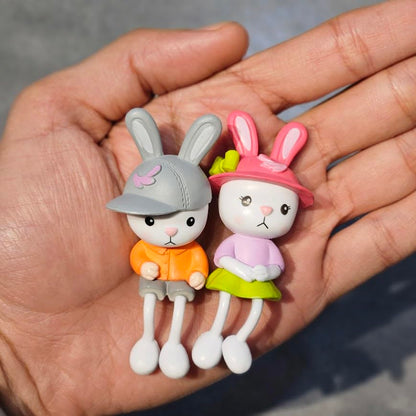 Miniature Rabbit Figurine Set of 2 for Miniature Garden, Fairy Garden, Dollhouse Decor, Terrarium Accessories & Cute Gifting Items