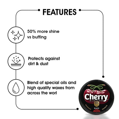 Cherry Blossom Wax Shoe Polish, Black - 40gm | Protects Against Dirt & Dust