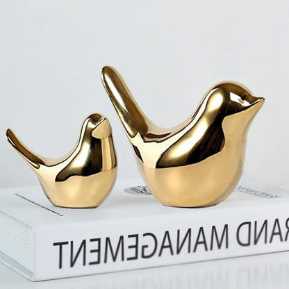 Ceramic Golden Blessing Birds Figurine for Home Decor | Ceramic Figurines - (Set of 2 Piece, Golden)