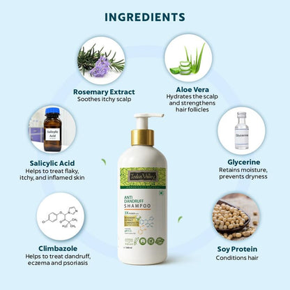 Shampoo bottle with listed ingredients on a light blue background