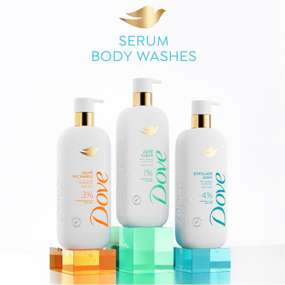 DOVE Exfoliate Away Serum Body Wash, 300 ml, for Refined and Silky Skin, with 4% Refining Serum + AHA, Dermatologist Co-Created, Paraben & SLS Free