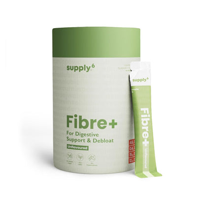 Supply6 Fibre+ Digestive Support & Debloat Health Powder | Prebiotic & Soluble Fiber Supplement, Gut Health & Bloating Relief | No Added Sugar, Non-GMO Sachets (Unflavoured, 15 Servings)