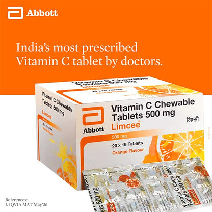Limcee Chewable Natural Vitamin C Chewable Tablets 500mg || Tangy Orange Flavour || Boost Immunity || Supports Energy || Antioxidant || Skin Care || Men and Women -15 Tabs (Pack of 3)