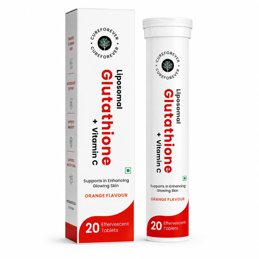 CUREFOREVER Glutathione Effervescent Tablets, 20 Tablets with Vitamin C, Liposomal Glutathione 500mg for Antioxidant Support, Skin Glow & Radiance Support, Detox Support