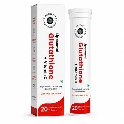 CUREFOREVER Glutathione Effervescent Tablets, 20 Tablets with Vitamin C, Liposomal Glutathione 500mg for Antioxidant Support, Skin Glow & Radiance Support, Detox Support