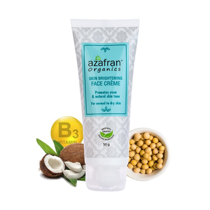 Azafran Organics Skin Brightening and Lightening Face Cream, For Normal and Dry Skin, With Vitamin B3, Soya Butter, Coconut Oil, Evens Out Skin Tones, Restores Youthful Glow. 50g