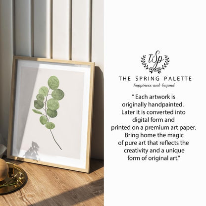 Eucalyptus Leaf Botanical Wall Painting| Modern Art Painting For Living Room Bed Room And Office | 11 X 14 Inches (Natural Frame)