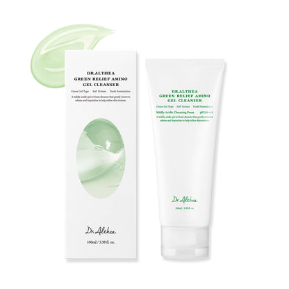 Dr. Althea Green Relief Amino Gel Cleanser with packaging on a white background